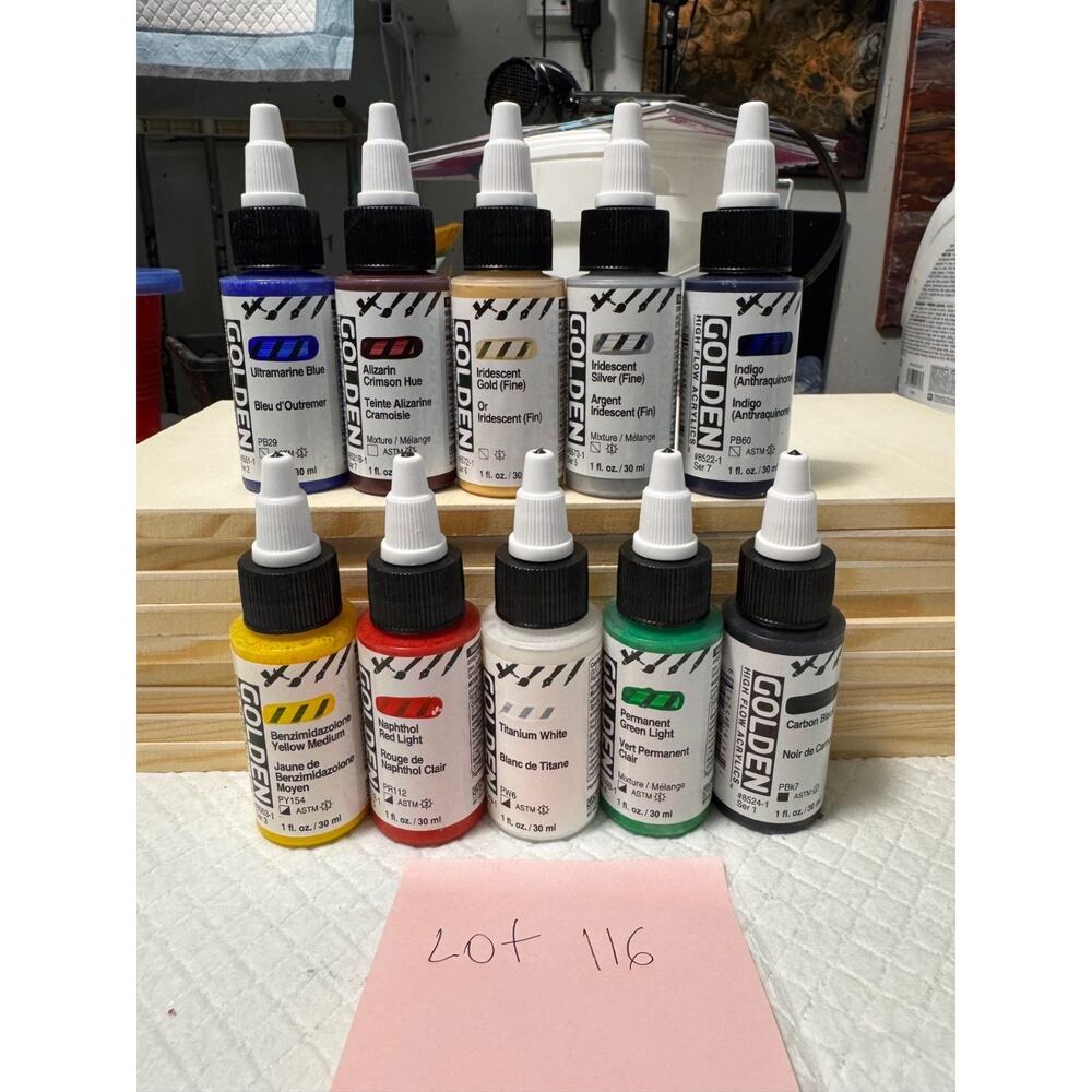 LOT OF 10 Golden High Flow Acrylics 1 fl. oz. /30 ml Sealed No Duplicates LOT116